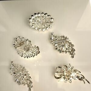5 pc lot Silver Rhinestone Crystal Brooch Pin DIY Wedding Bouquet 3cm-3.5cm.